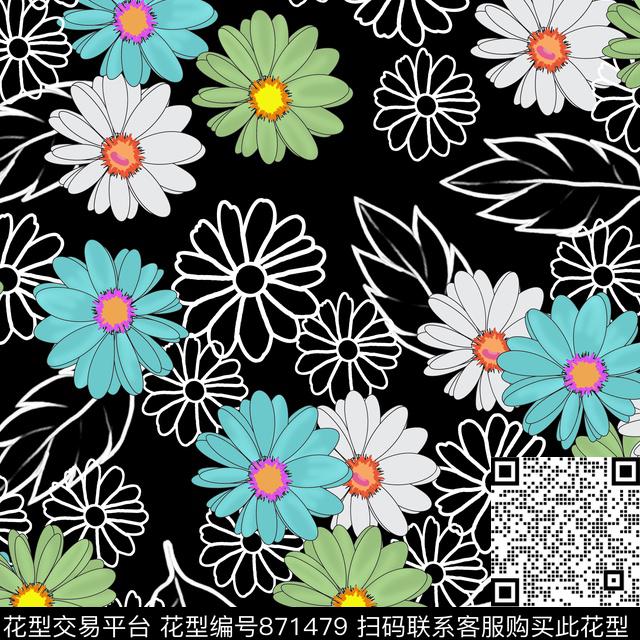 花卉水彩风格花卉简约花卉树叶组合数码印花华亿平台下载（图片编号: 871479） - 瓦栏（Walan）
