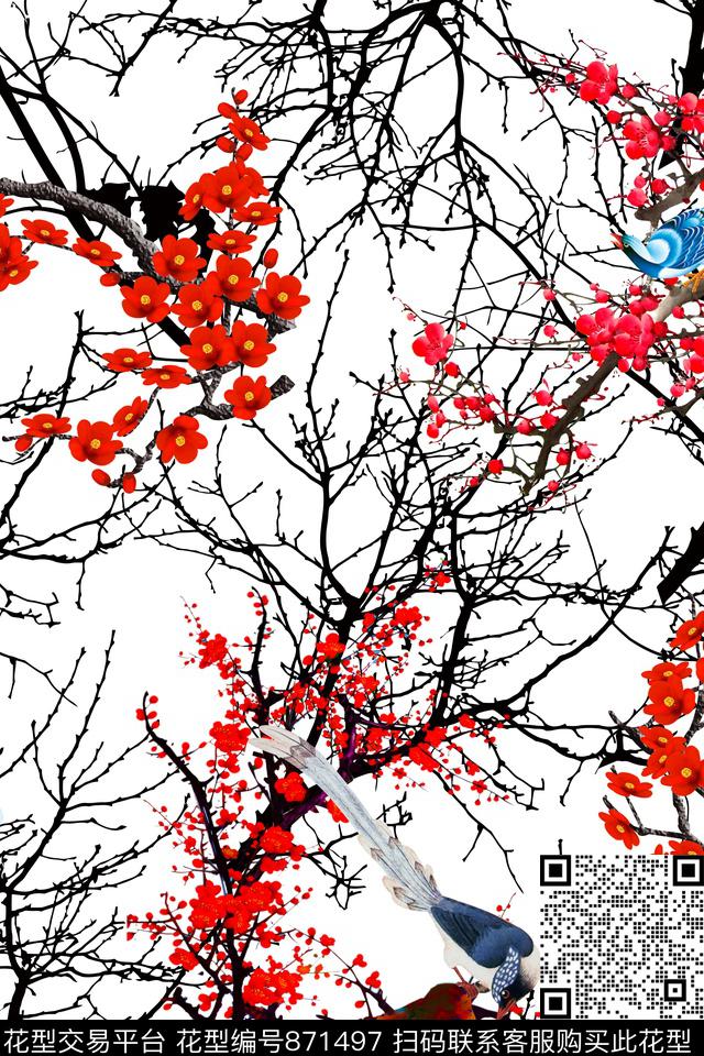 休闲风1/2跳接树木数码印花华亿平台下载（图片编号: 871497） - 瓦栏（Walan）