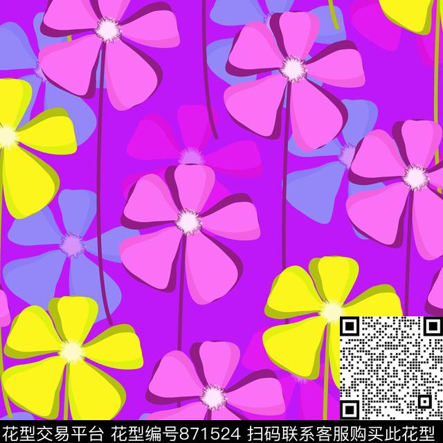 时尚写意花卉水彩风格花卉数码印花华亿平台下载（图片编号: 871524） - 瓦栏（Walan）