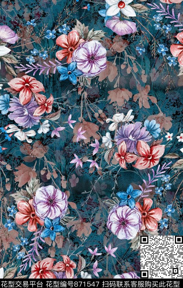 小碎花花朵花卉数码印花华亿平台下载（图片编号: 871547） - 瓦栏（Walan）