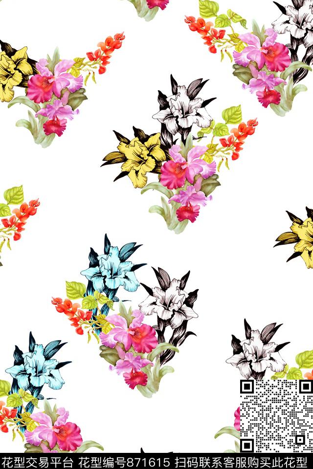 休闲花瓣花朵数码印花华亿平台下载（图片编号: 871615） - 瓦栏（Walan）
