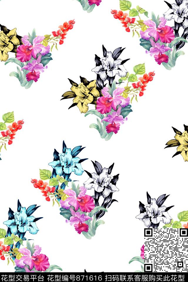 休闲花瓣花朵数码印花华亿平台下载（图片编号: 871616） - 瓦栏（Walan）