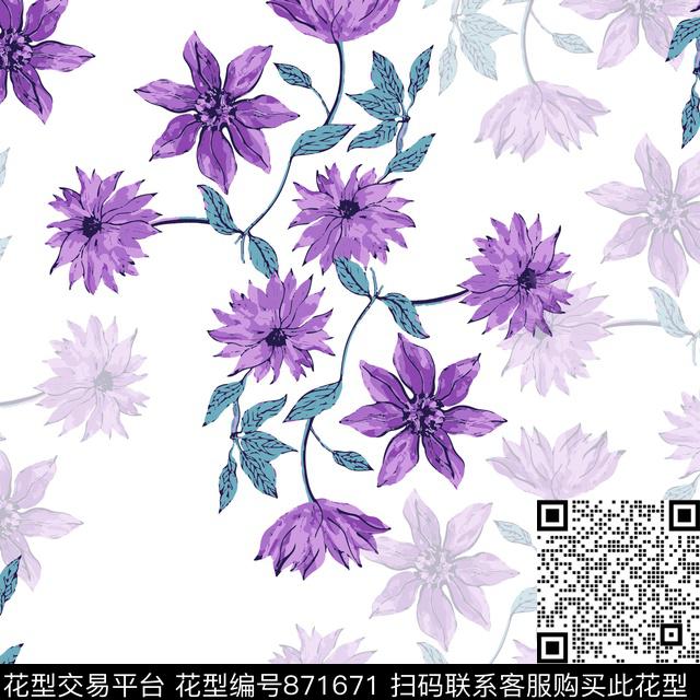 康乃馨花卉向日葵传统印花华亿平台下载（图片编号: 871671） - 瓦栏（Walan）