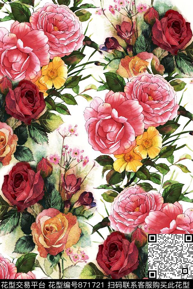 牡丹花朵花卉数码印花华亿平台下载（图片编号: 871721） - 瓦栏（Walan）