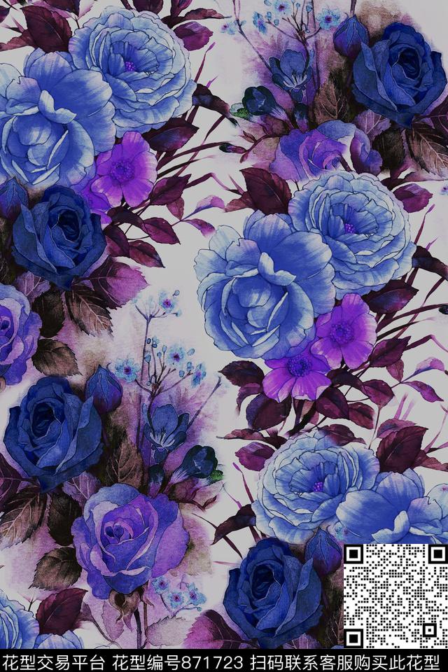 牡丹花朵花卉数码印花华亿平台下载（图片编号: 871723） - 瓦栏（Walan）