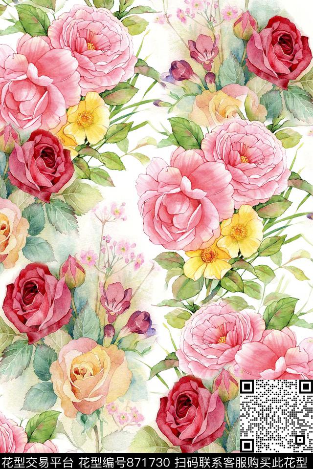 牡丹花朵花卉数码印花华亿平台下载（图片编号: 871730） - 瓦栏（Walan）