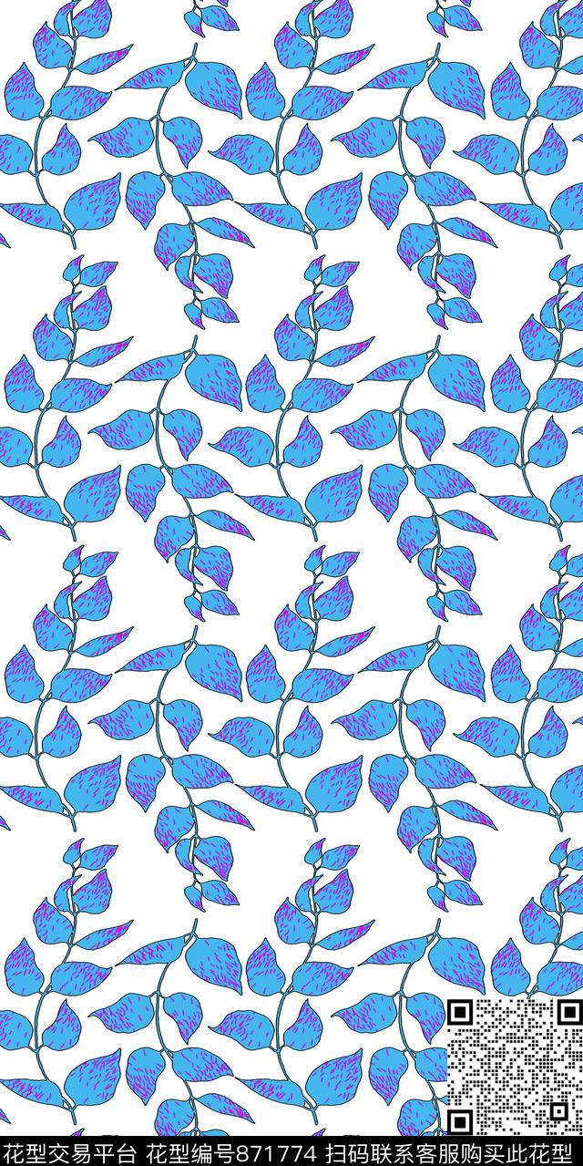 洋阳---花卉手绘树叶丝绸真丝传统印花华亿平台下载（图片编号: 871774） - 瓦栏（Walan）