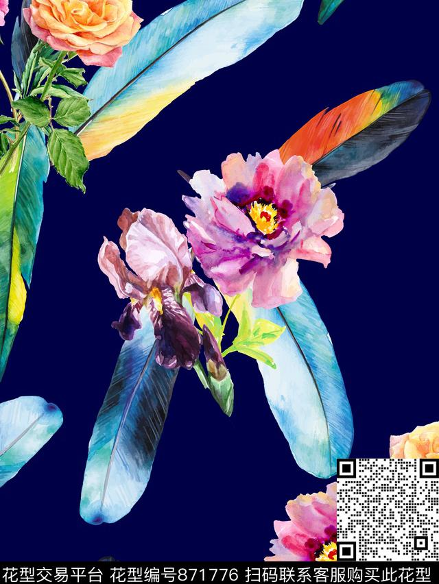 水彩玫瑰花卉数码印花华亿平台下载（图片编号: 871776） - 瓦栏（Walan）