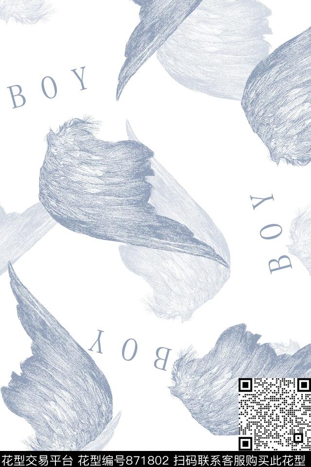 翅膀羽毛男装T恤华亿平台传统印花华亿平台下载（图片编号: 871802） - 瓦栏（Walan）