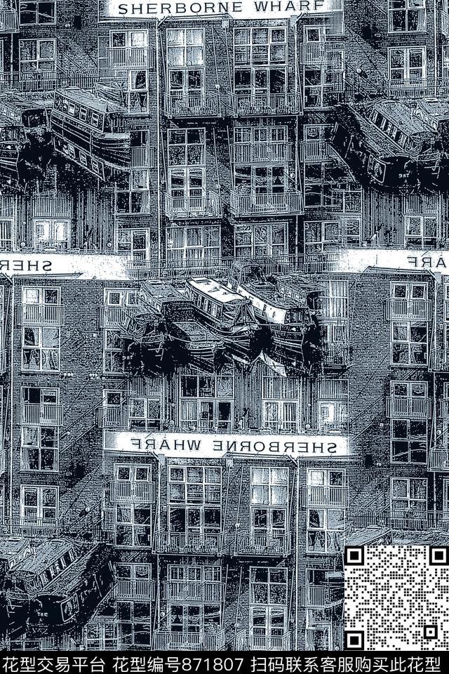 抽象房子肌理纹理男装夹克华亿平台传统印花华亿平台下载（图片编号: 871807） - 瓦栏（Walan）