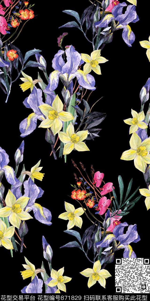 散花花卉花朵数码印花华亿平台下载（图片编号: 871829） - 瓦栏（Walan）
