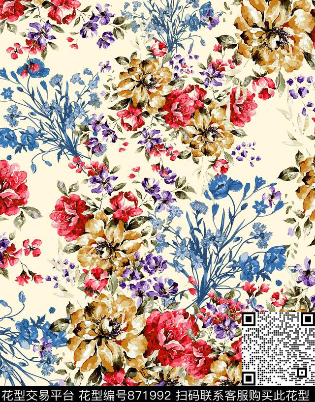植物花卉花朵数码印花华亿平台下载（图片编号: 871992） - 瓦栏（Walan）