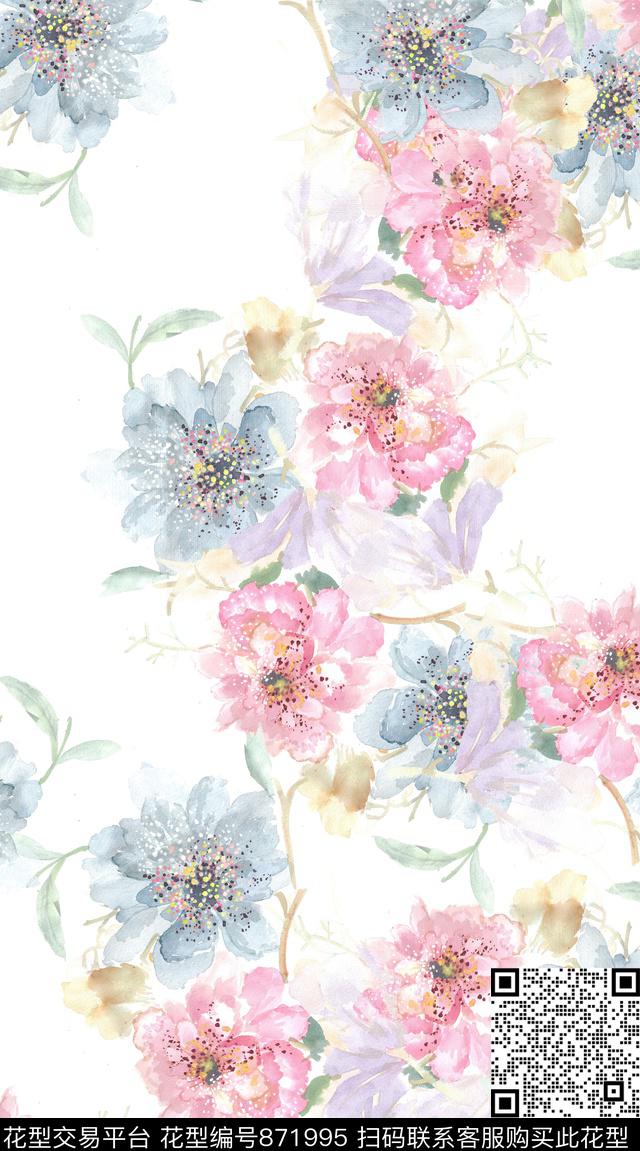 淡雅花卉花朵数码印花华亿平台下载（图片编号: 871995） - 瓦栏（Walan）