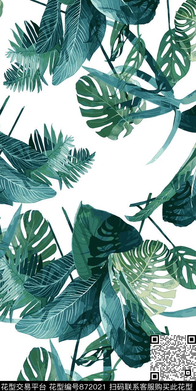 植物叶子数码印花华亿平台下载（图片编号: 872021） - 瓦栏（Walan）