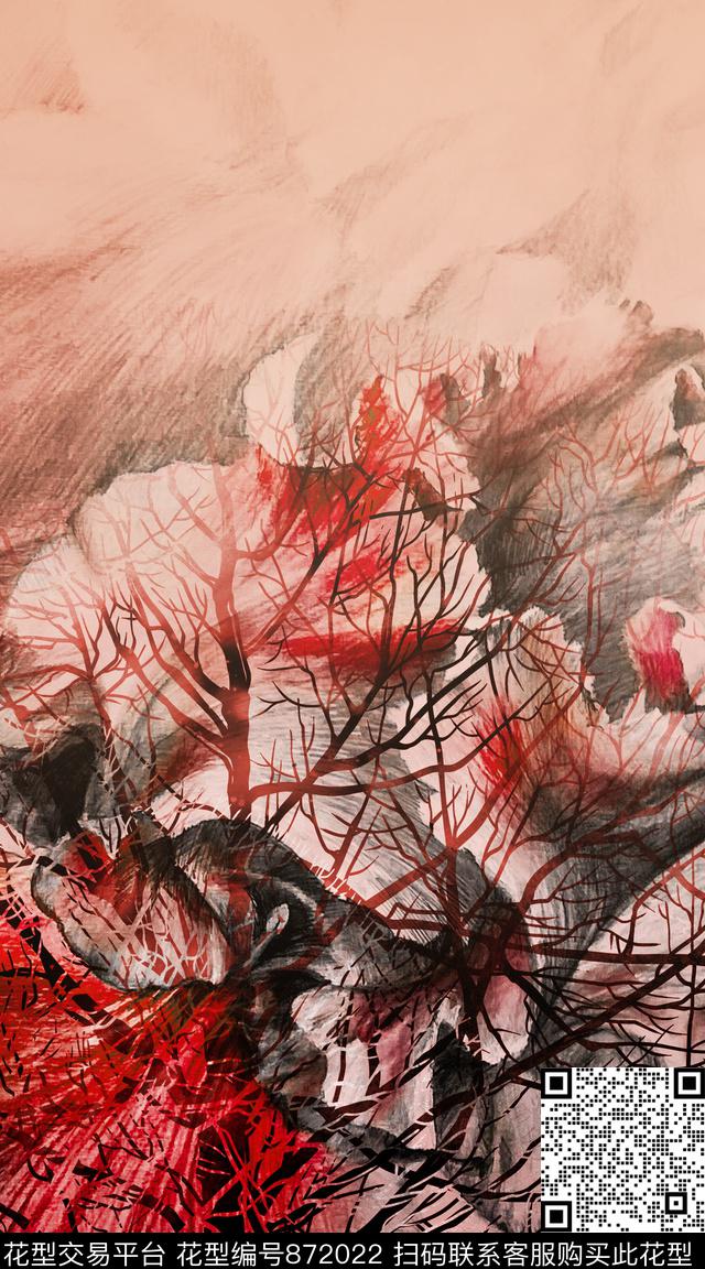 花卉色块线条数码印花华亿平台下载（图片编号: 872022） - 瓦栏（Walan）