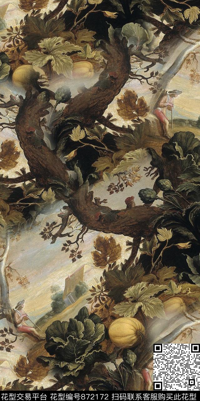 花卉天堂鸟花棕榈叶数码印花华亿平台下载（图片编号: 872172） - 瓦栏（Walan）