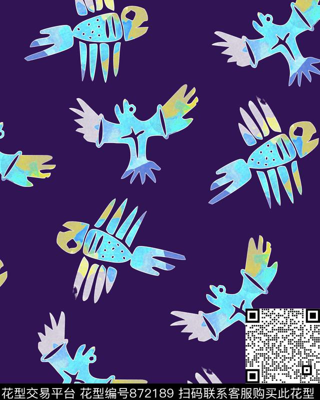 卡通风格鸟类时尚写意传统印花华亿平台下载（图片编号: 872189） - 瓦栏（Walan）