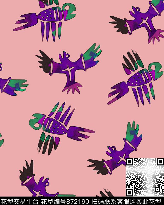卡通风格鸟类时尚写意传统印花华亿平台下载（图片编号: 872190） - 瓦栏（Walan）