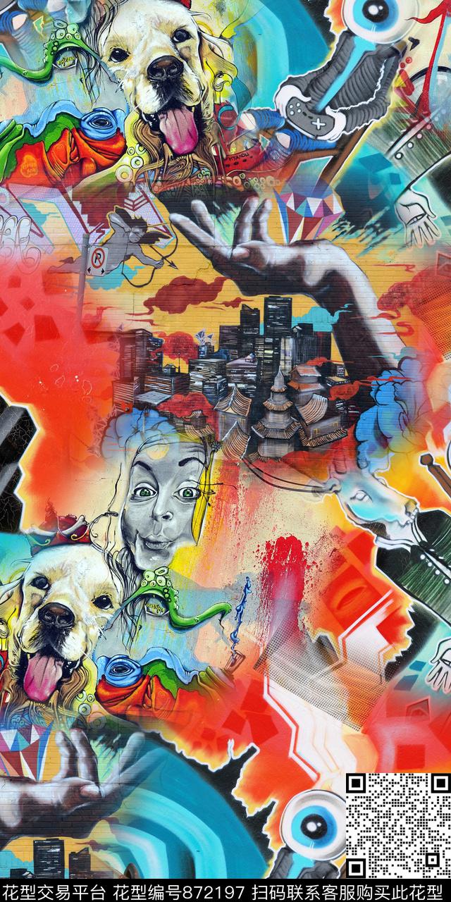 抽象狗趣味数码印花华亿平台下载（图片编号: 872197） - 瓦栏（Walan）