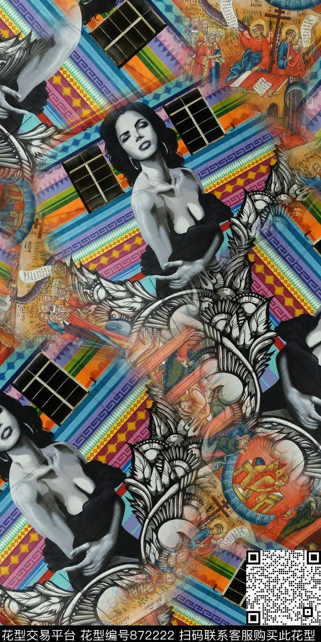 油画人物建筑数码印花华亿平台下载（图片编号: 872222） - 瓦栏（Walan）