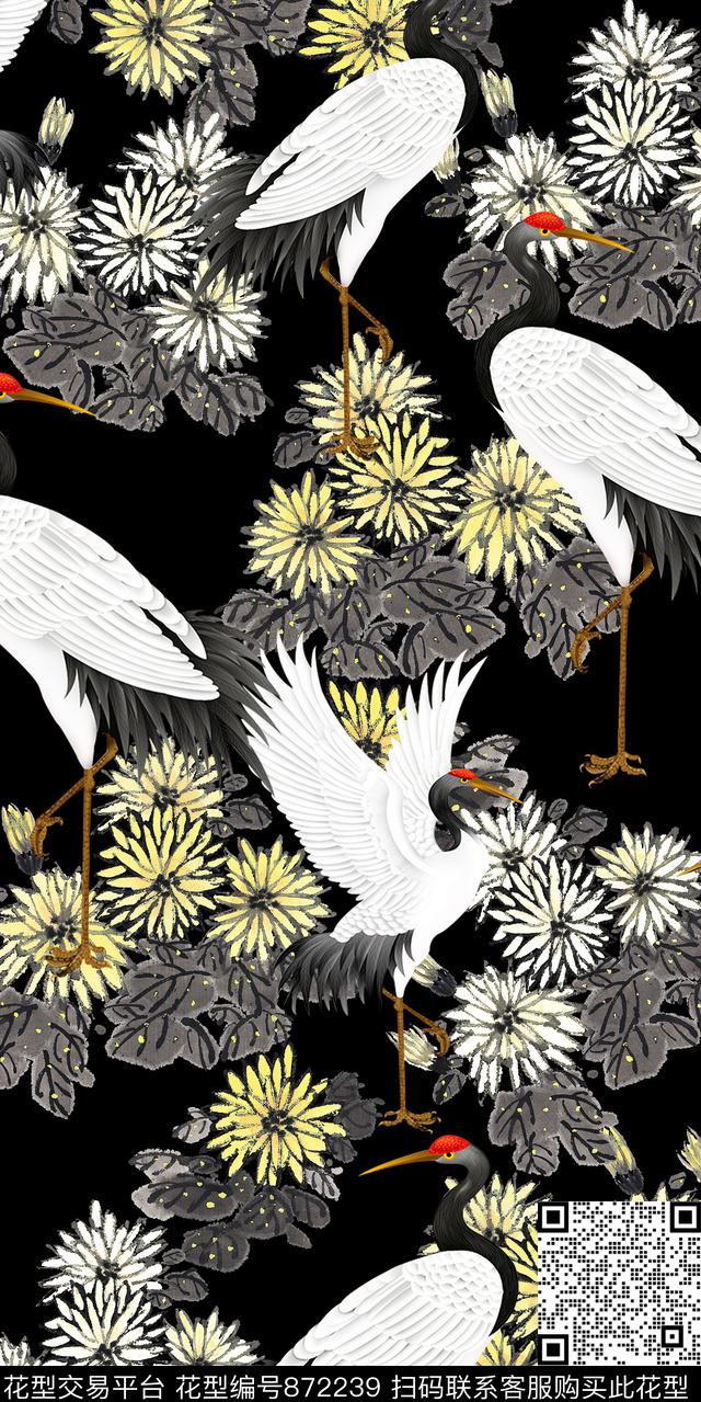 花卉动物水墨数码印花华亿平台下载（图片编号: 872239） - 瓦栏（Walan）