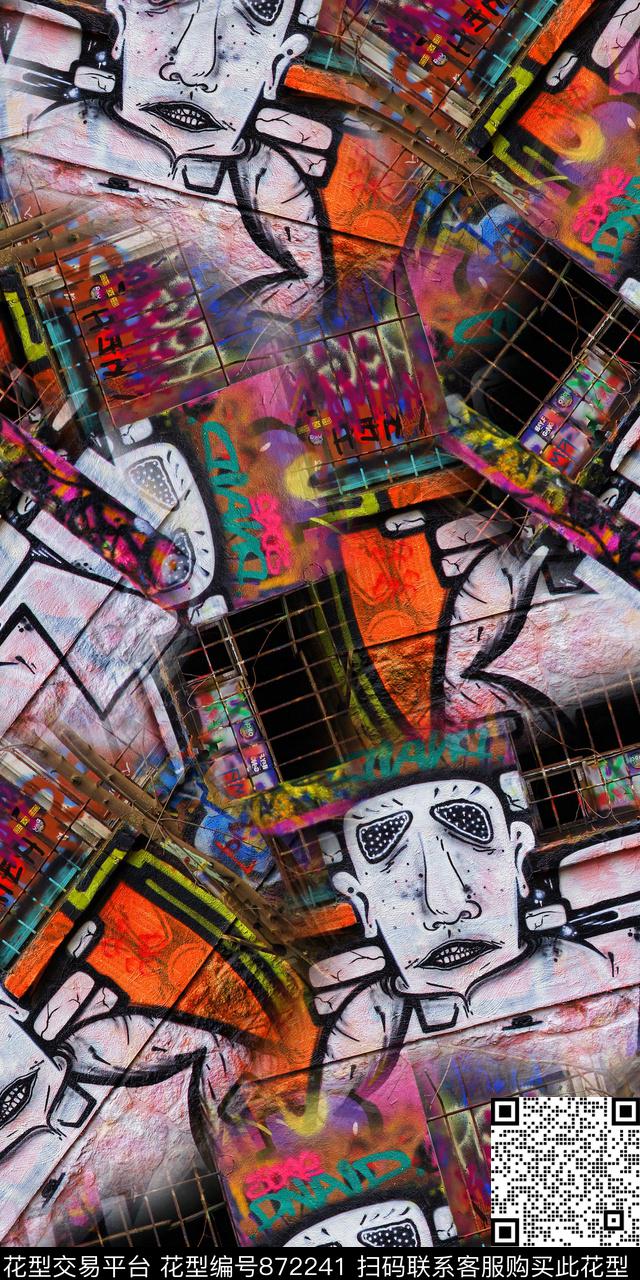 趣味鬼怪抽象数码印花华亿平台下载（图片编号: 872241） - 瓦栏（Walan）