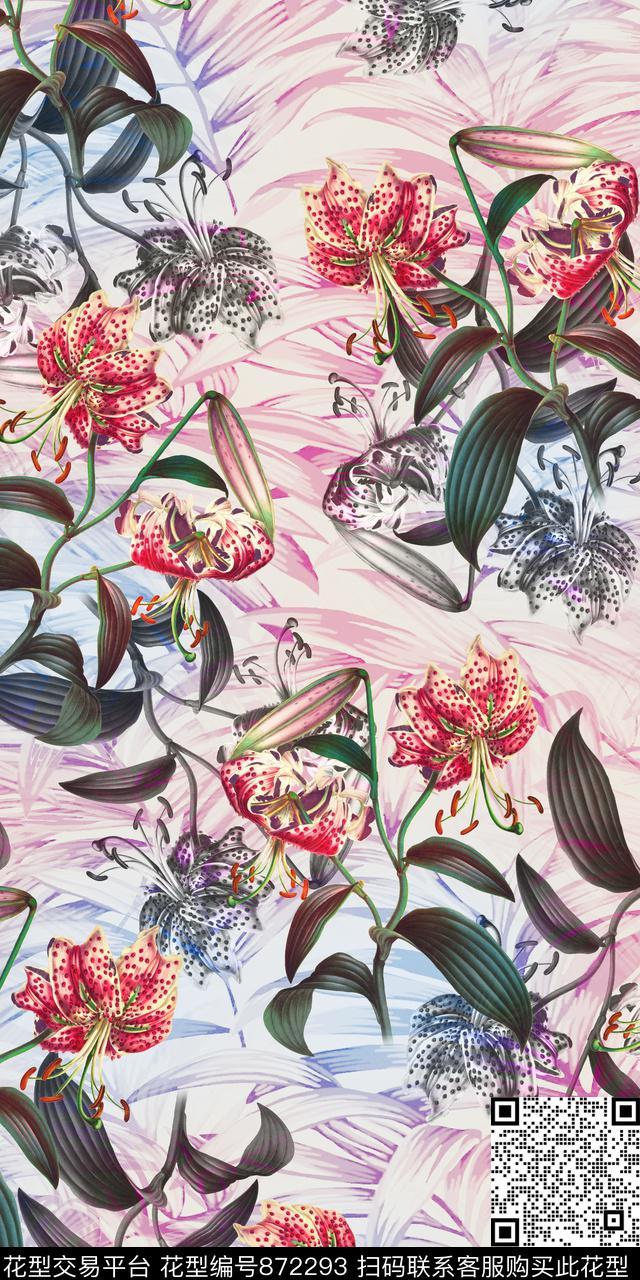 水彩大花数码数码印花华亿平台下载（图片编号: 872293） - 瓦栏（Walan）
