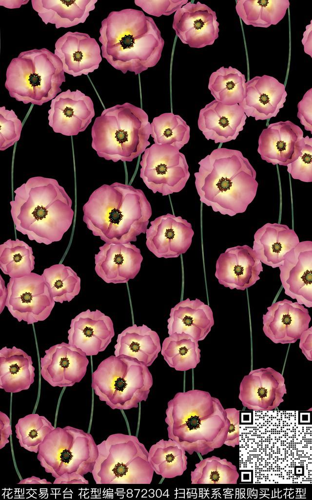 花卉写意花卉时尚写意数码印花华亿平台下载（图片编号: 872304） - 瓦栏（Walan）