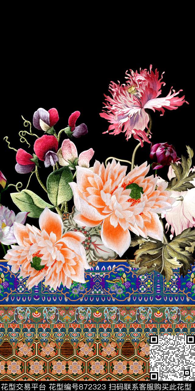 民族风花卉绣花数码印花华亿平台下载（图片编号: 872323） - 瓦栏（Walan）