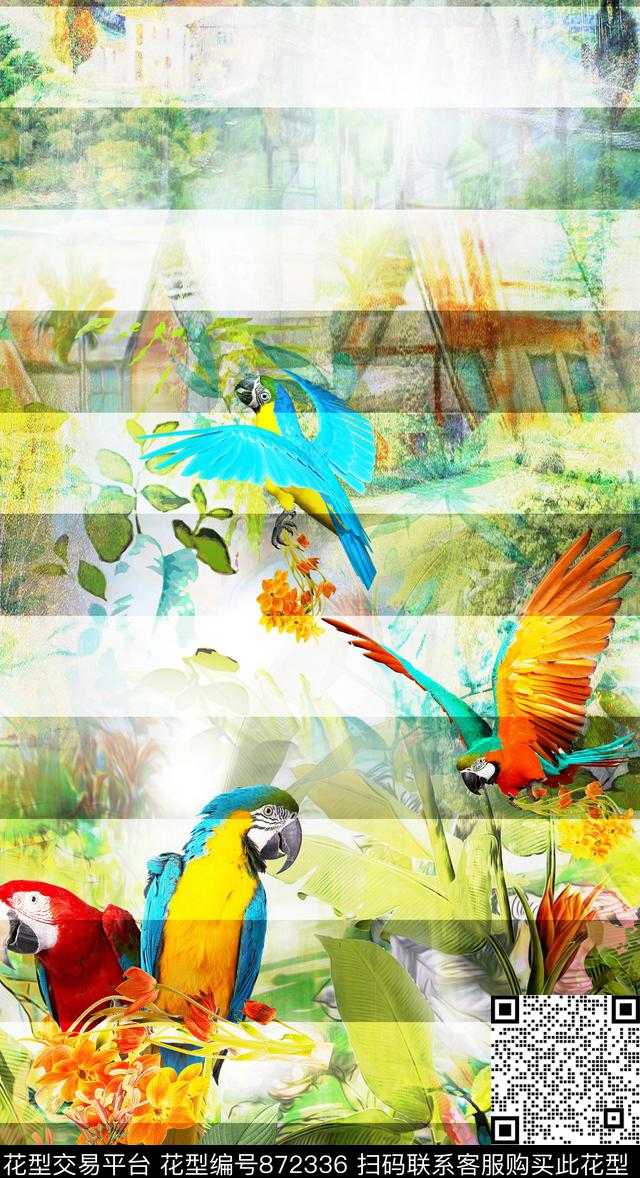 植物鸟风景数码印花华亿平台下载（图片编号: 872336） - 瓦栏（Walan）