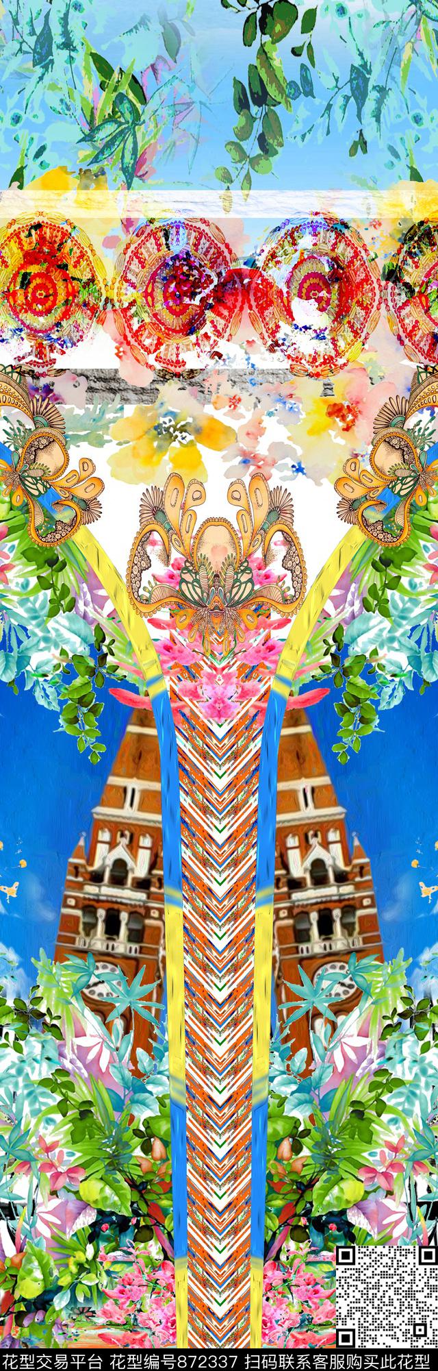 风景花卉建筑数码印花华亿平台下载（图片编号: 872337） - 瓦栏（Walan）