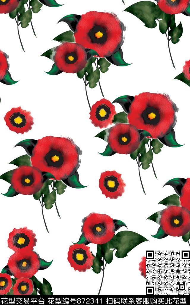 花卉写意花卉时尚复古数码印花华亿平台下载（图片编号: 872341） - 瓦栏（Walan）