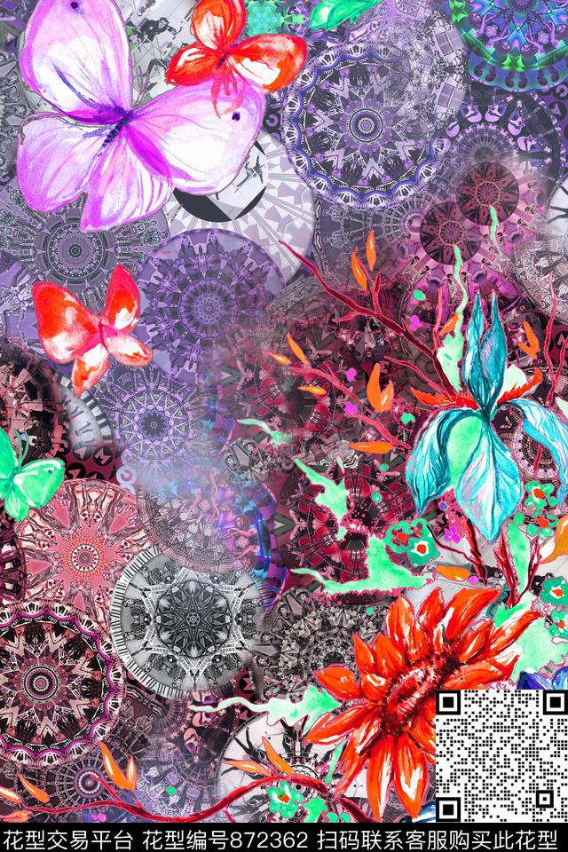 花卉趣味个性数码印花华亿平台下载（图片编号: 872362） - 瓦栏（Walan）