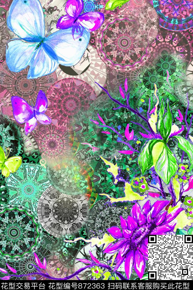 花卉趣味个性数码印花华亿平台下载（图片编号: 872363） - 瓦栏（Walan）
