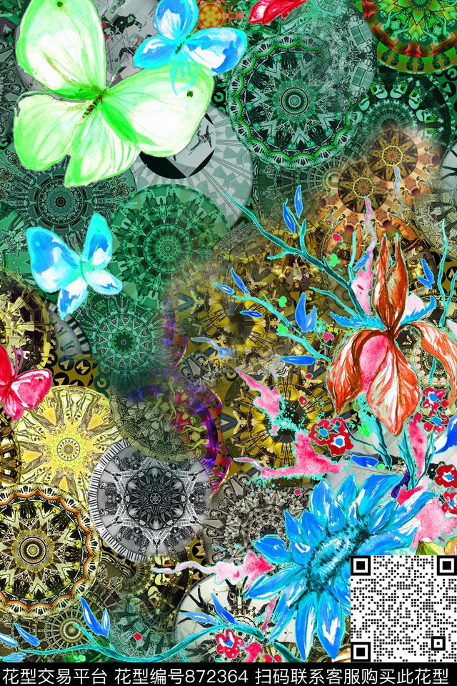 花卉趣味个性数码印花华亿平台下载（图片编号: 872364） - 瓦栏（Walan）