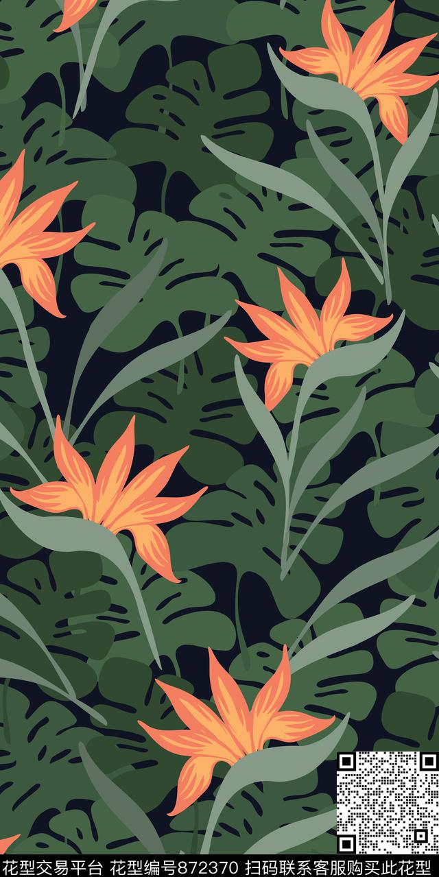 热带雨林手绘泳装传统印花华亿平台下载（图片编号: 872370） - 瓦栏（Walan）