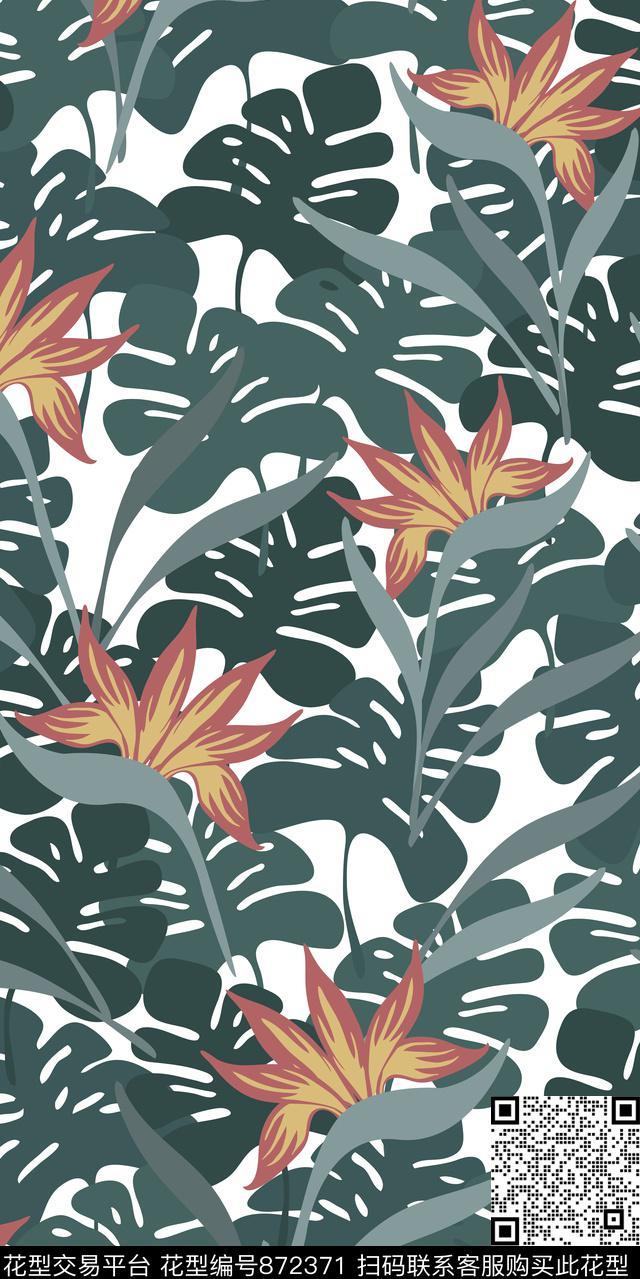 热带雨林手绘泳装传统印花华亿平台下载（图片编号: 872371） - 瓦栏（Walan）