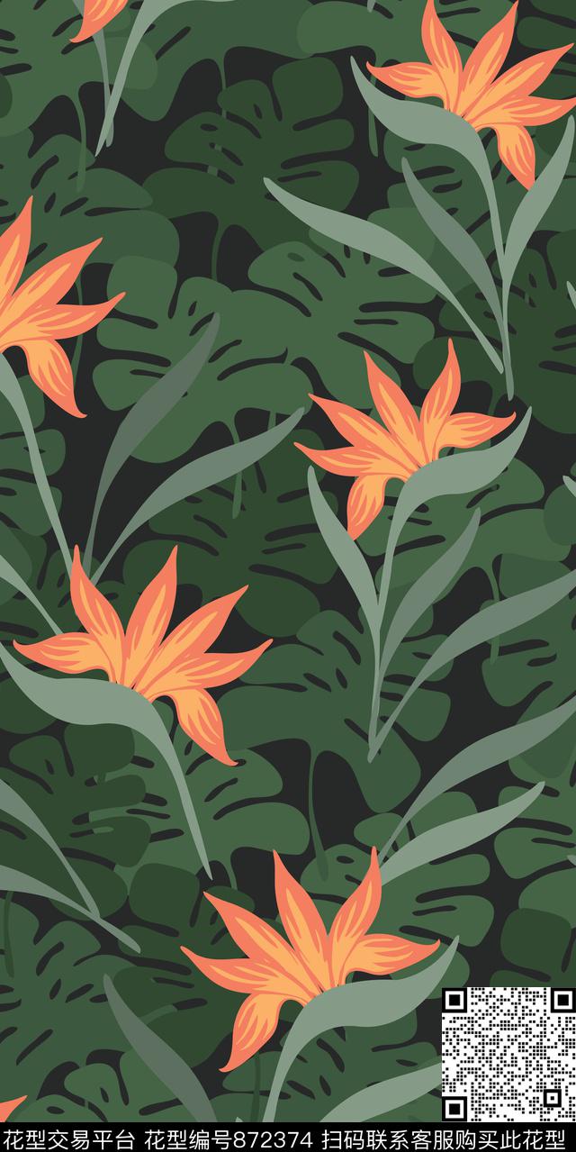 热带雨林手绘泳装传统印花华亿平台下载（图片编号: 872374） - 瓦栏（Walan）