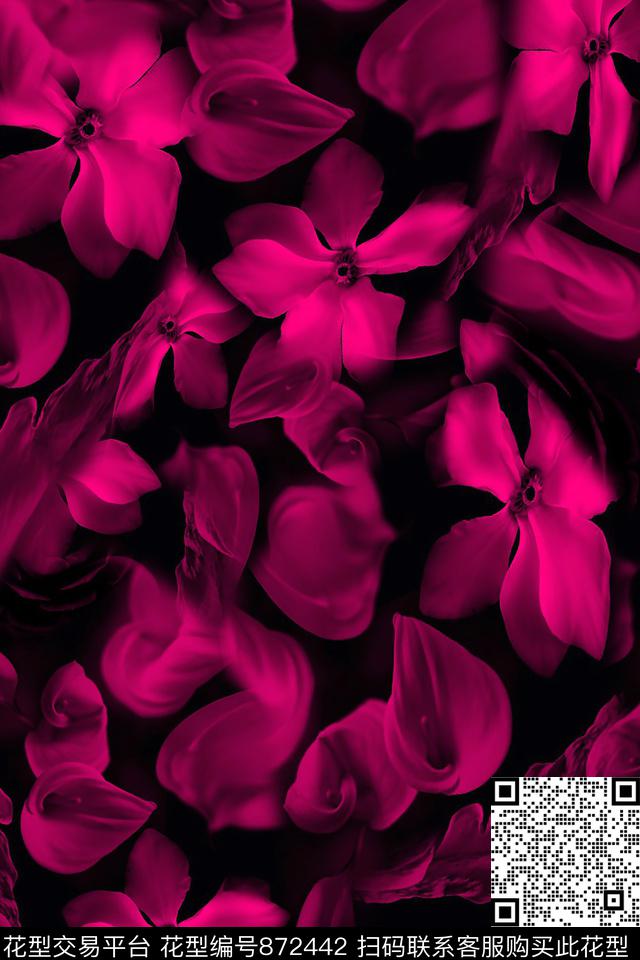 猩红女装花卉数码印花华亿平台下载（图片编号: 872442） - 瓦栏（Walan）