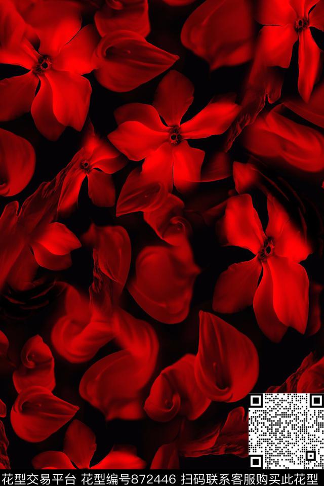 猩红女装花卉数码印花华亿平台下载（图片编号: 872446） - 瓦栏（Walan）