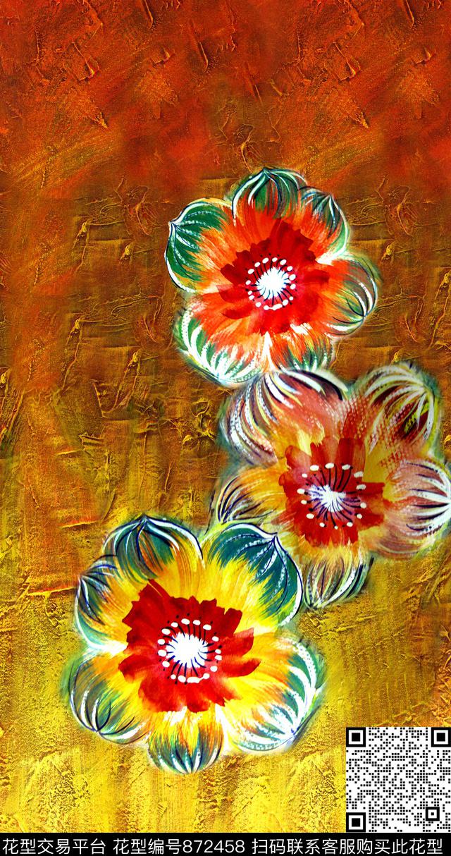 油画花卉肌理数码印花华亿平台下载（图片编号: 872458） - 瓦栏（Walan）