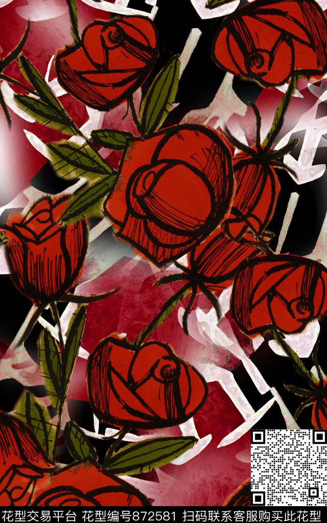 波西米亚花卉水彩数码印花华亿平台下载（图片编号: 872581） - 瓦栏（Walan）