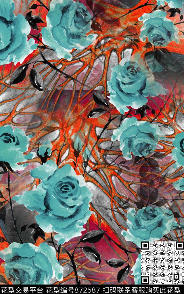 水彩波西米亚民族风数码印花华亿平台下载（图片编号: 872587） - 瓦栏（Walan）