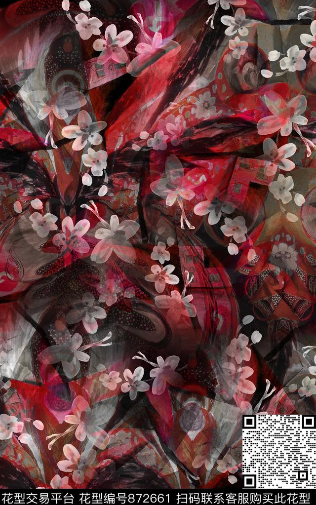 花卉水彩朦胧数码印花华亿平台下载（图片编号: 872661） - 瓦栏（Walan）