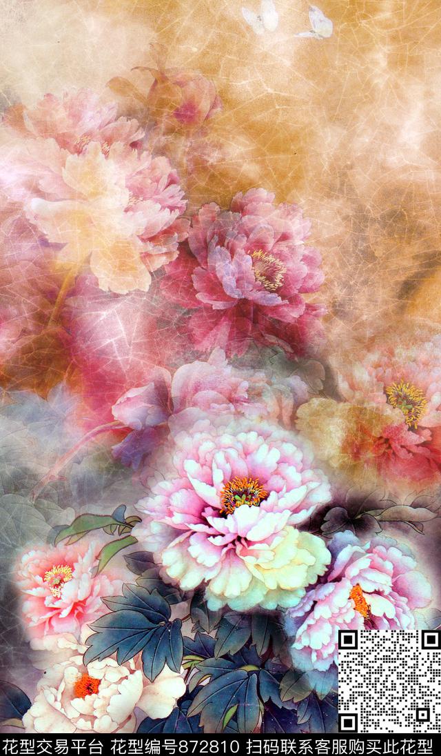 牡丹定位中国风数码印花华亿平台下载（图片编号: 872810） - 瓦栏（Walan）