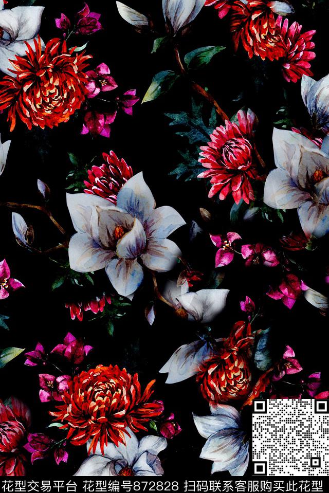 花卉抽象意境数码印花华亿平台下载（图片编号: 872828） - 瓦栏（Walan）