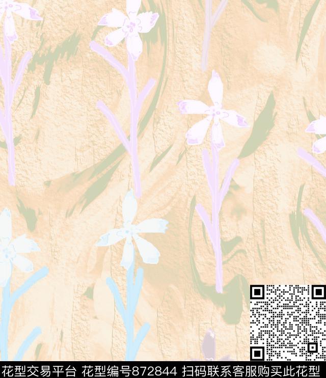 色块抽像花卉传统印花华亿平台下载（图片编号: 872844） - 瓦栏（Walan）