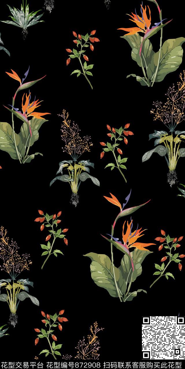 散花花卉花朵数码印花华亿平台下载（图片编号: 872908） - 瓦栏（Walan）