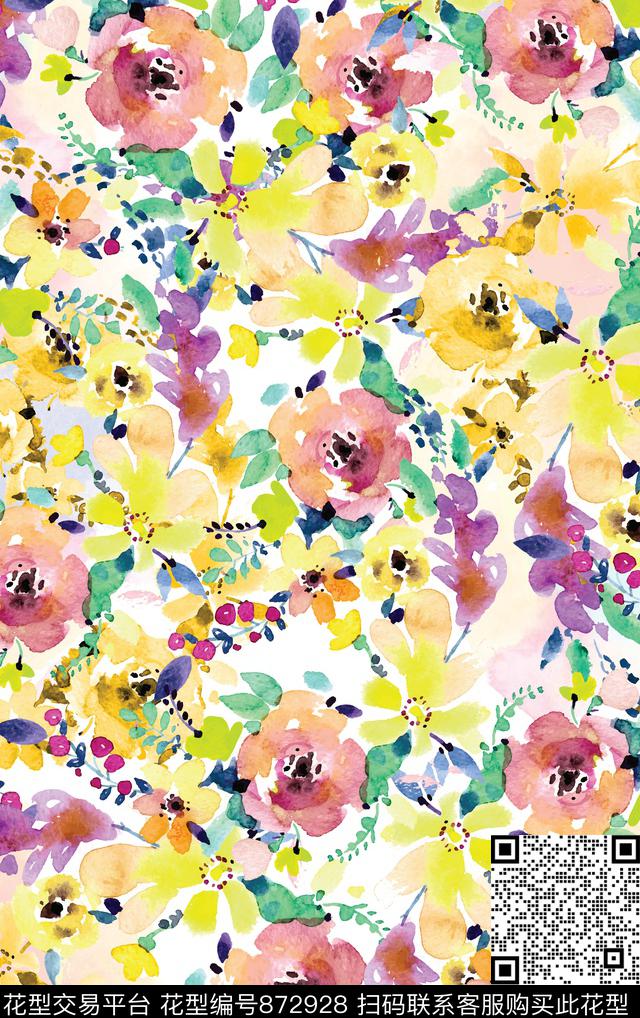 叶子小碎花花卉传统印花华亿平台下载（图片编号: 872928） - 瓦栏（Walan）