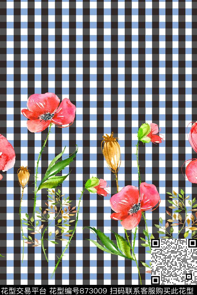 枝叶植物一花多色数码印花华亿平台下载（图片编号: 873009） - 瓦栏（Walan）